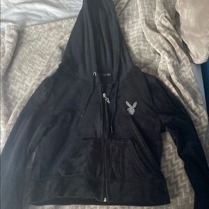 PLAYBOY Black zip up with Rhinestone Logo